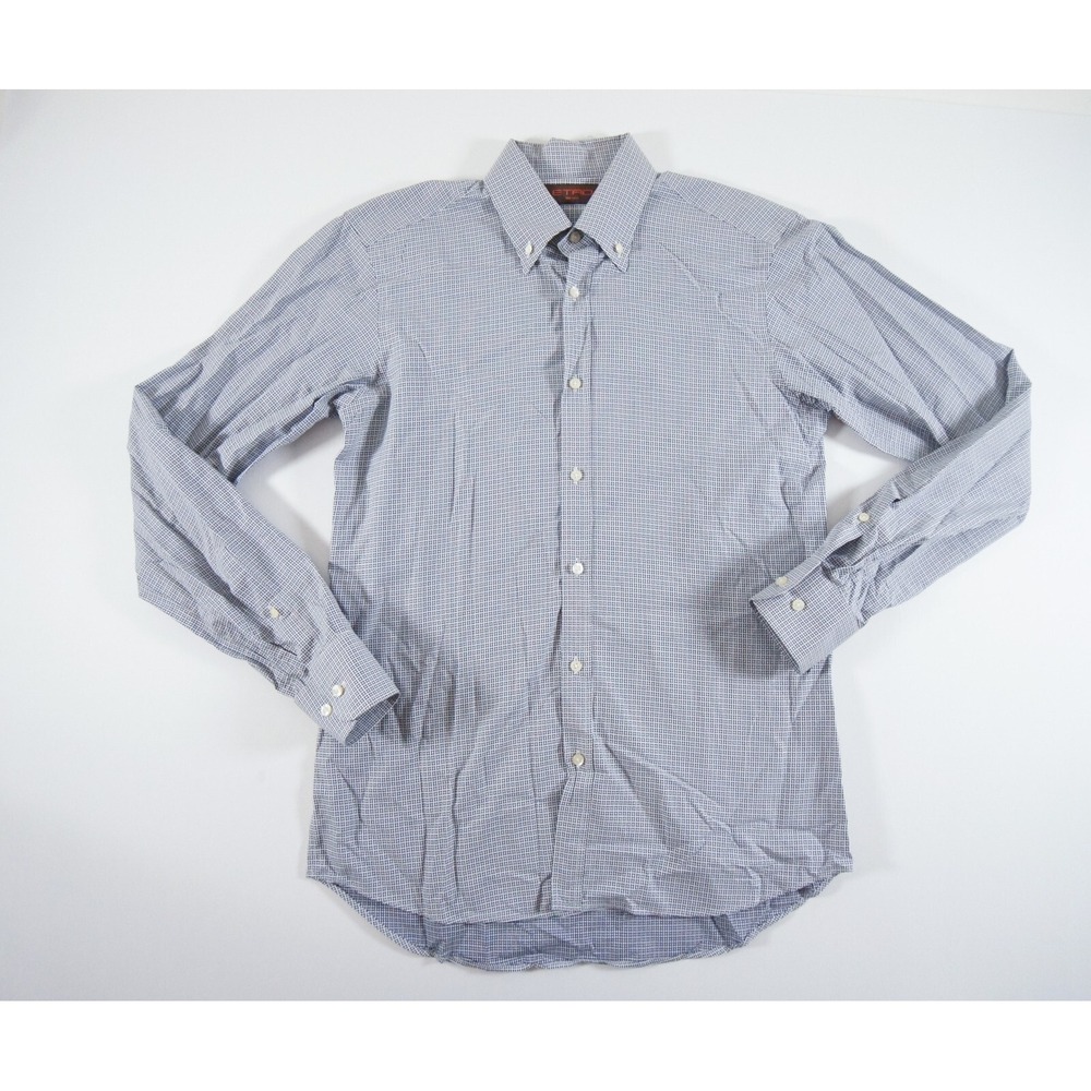 ETRO Shirt Mens 38 Blue Button Down Long Sleeve Collared Italy Made Adult Preppy